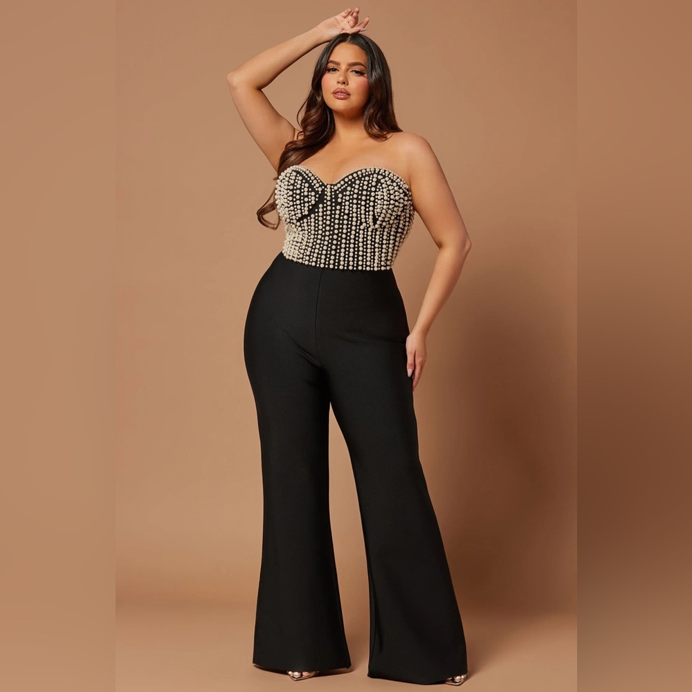 Eloise Pearl Bandage Jumpsuit - Black